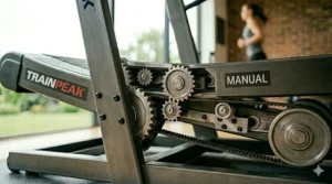 Step-by-step interval training routine infographic designed for a manual incline treadmill.