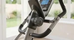 Close-up diagram showing the magnetic resistance controls on a recumbent bike with arm exercisers.