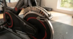 Detailed view of the smooth magnetic resistance flywheel mechanism on the best echelon bike.
