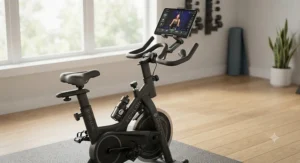 Echelon Connect exercise bike equipped with an adjustable tablet holder for streaming live and on-demand classes.