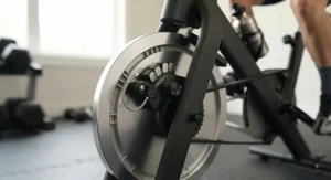 Close-up of a smooth magnetic resistance flywheel on a popular peloton bike alternative.