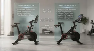 Side-by-side comparison chart of the standard Peloton Bike and Bike Plus models