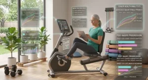 Illustration showcasing a modern home gym setup highlighting the daily fitness benefits of a recumbent stationary bike.