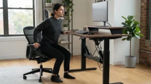 Switching between sitting and moving with the best desk bike at a versatile workstation.