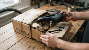 Unboxing a brand new comfortable bike seat replacement alongside standard saddle comfort upgrades tools.