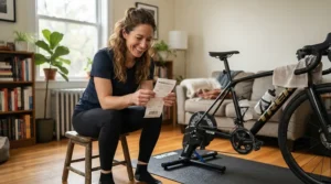 An illustration focusing on cost savings for an indoor exercise bike purchase paired with a yearly membership.