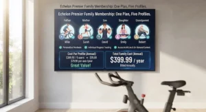 Graphic illustrating multiple user profiles supported under an Echelon family membership plan.