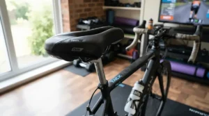 Ergonomic bike seat for peloton replacement showing the wider padded profile