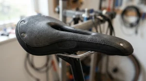 Close-up of a ergonomic gel bike seat for exercise bike designed for maximum comfort and pressure relief.