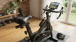 A heavily padded ergonomic exercise bike seat designed to prevent fatigue during extended indoor cycling sessions