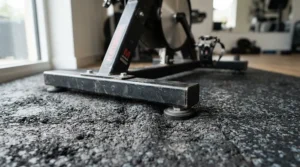 Close-up view of a heavy-duty bike mat for carpet showing its textured surface and impact resistance.