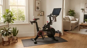 Multiple family members sharing an indoor exercise bike fitted with platform pedals for spin bike